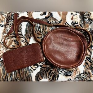 Women's Brown Leather Crossbody Bag with Matching Wallet